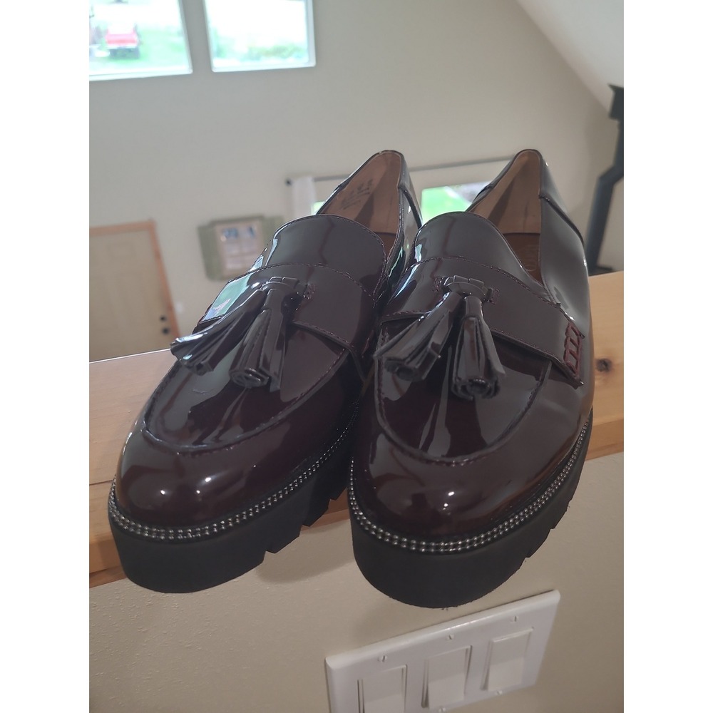 Franco Sarto Brody Women SZ 9M Brown faux Patent Leather Tassel Platform Loafers